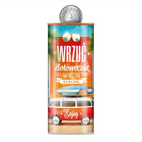 Skarbonka metalowa Kukartka puszka, Wrzuć złotóweczkę